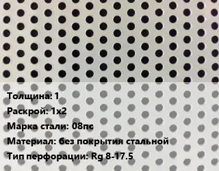 Лист перфорированный 1 1х2 Марка: 08пс без покрытия стальной Rg 8-17.5
